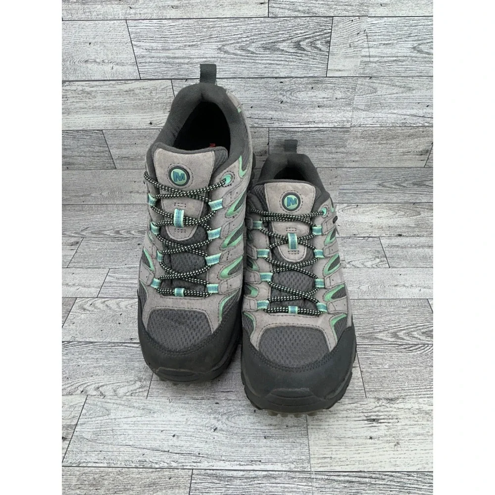 Merrell Moab 2‎ Waterproof Hiking Shoes Women 10 Drizzle Gray Mint Green Vibram